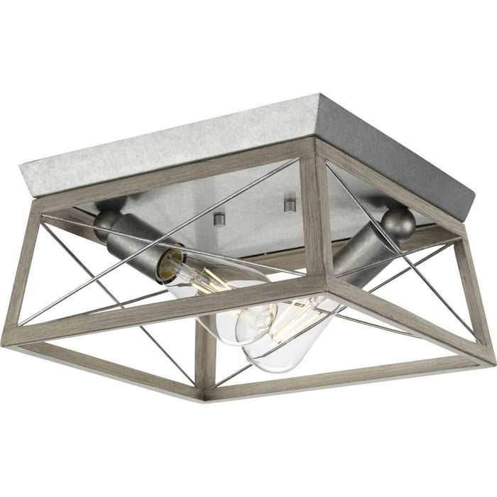 Progress Lighting P350039-141 Two Light Flush Mount, Galvanized Finish