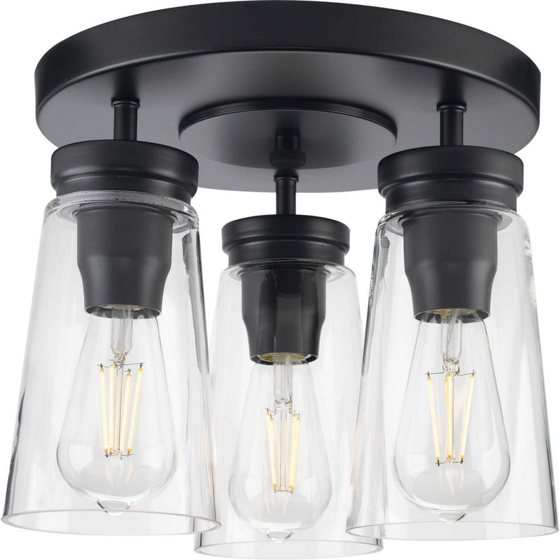 Progress Lighting P350181-031 Three Light Flush Mount, Matte Black
