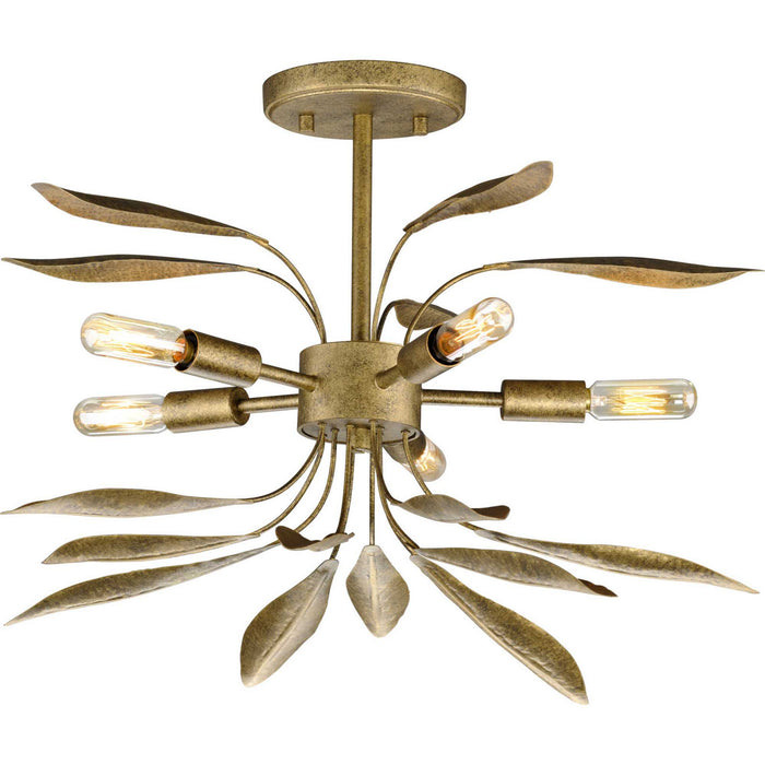 Progress Lighting P350210-168 Five Light Semi-Flush Conv, Antique Gold