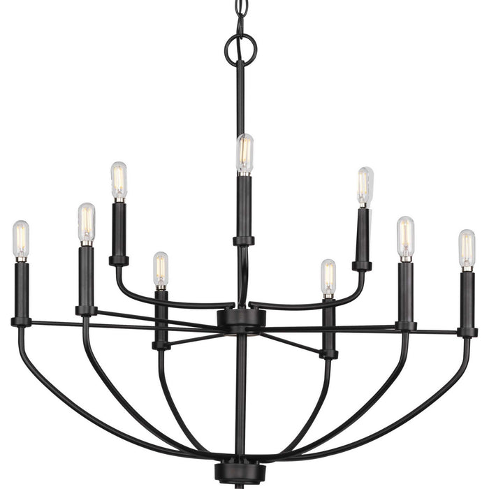 Progress Lighting P400228-031 Nine Light Chandelier, Matte Black