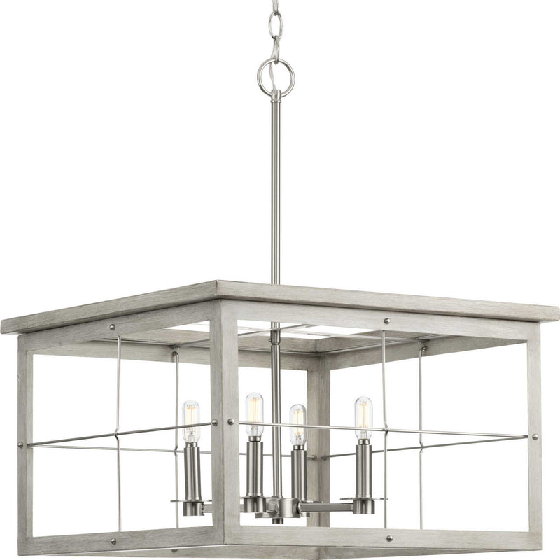 Progress Lighting P400253-009 Four Light Chandelier, Brushed Nickel