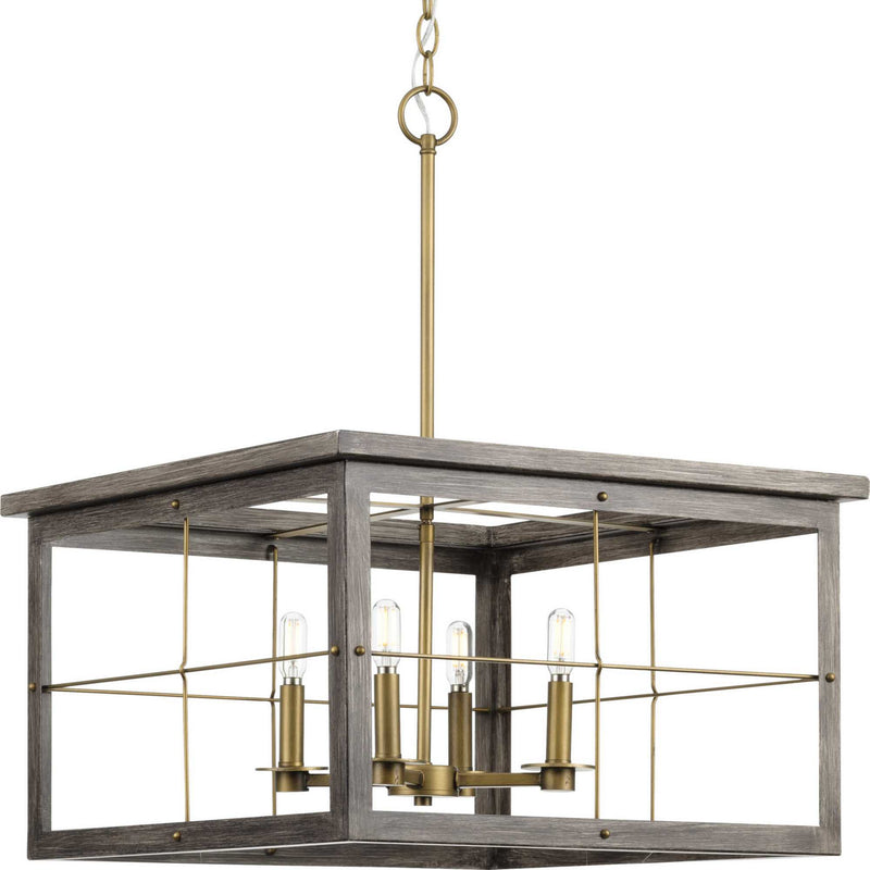 Progress Lighting P400253-175 Four Light Chandelier, Distressed Brass