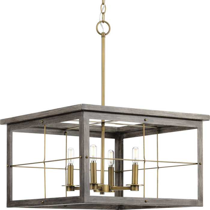 Progress Lighting P400253-175 Four Light Chandelier, Distressed Brass