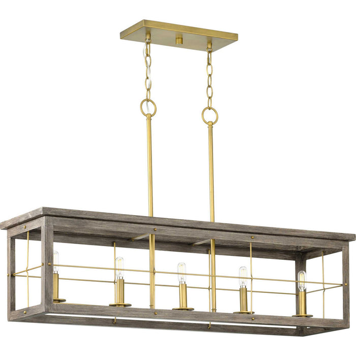 Progress Lighting P400254-175 Five Light Island Pendant, Distressed Brass