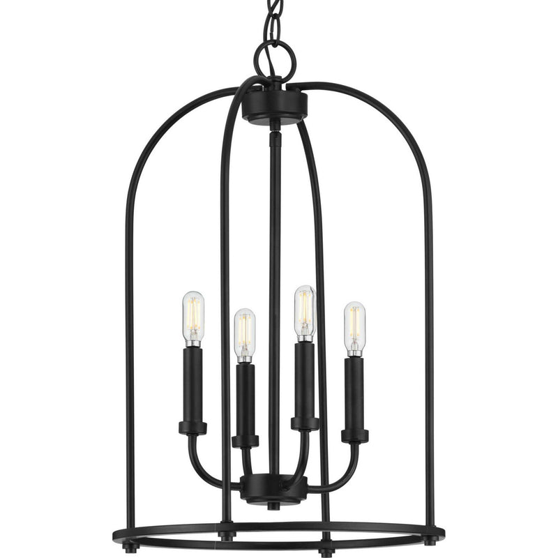 Progress Lighting P500302-031 Four Light Foyer Pendant, Matte Black