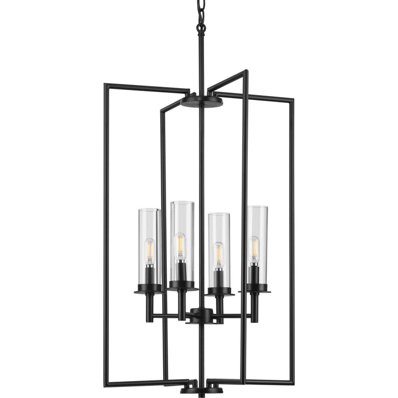 Progress Lighting P500315-031 Four Light Foyer Pendant, Matte Black