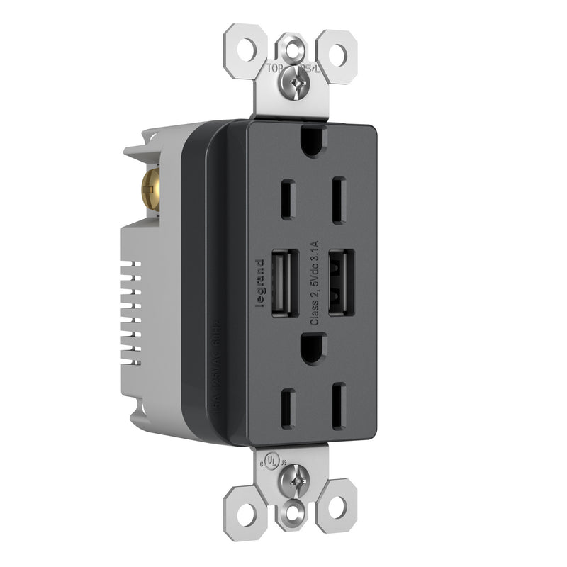 Legrand TM826USBGCCV4 Tamper-Resistant USB Outlet, Graphite