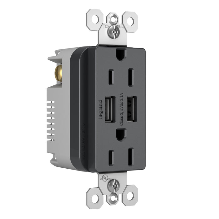 Legrand TM826USBGCCV4 Tamper-Resistant USB Outlet, Graphite