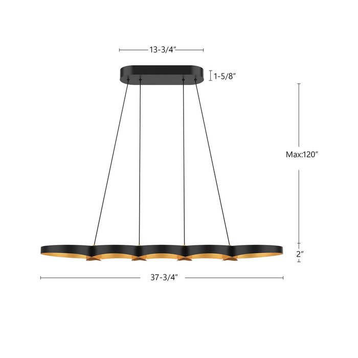 Kuzco Lighting LP90838-BK/GD LED Island Pendant, Black/Gold