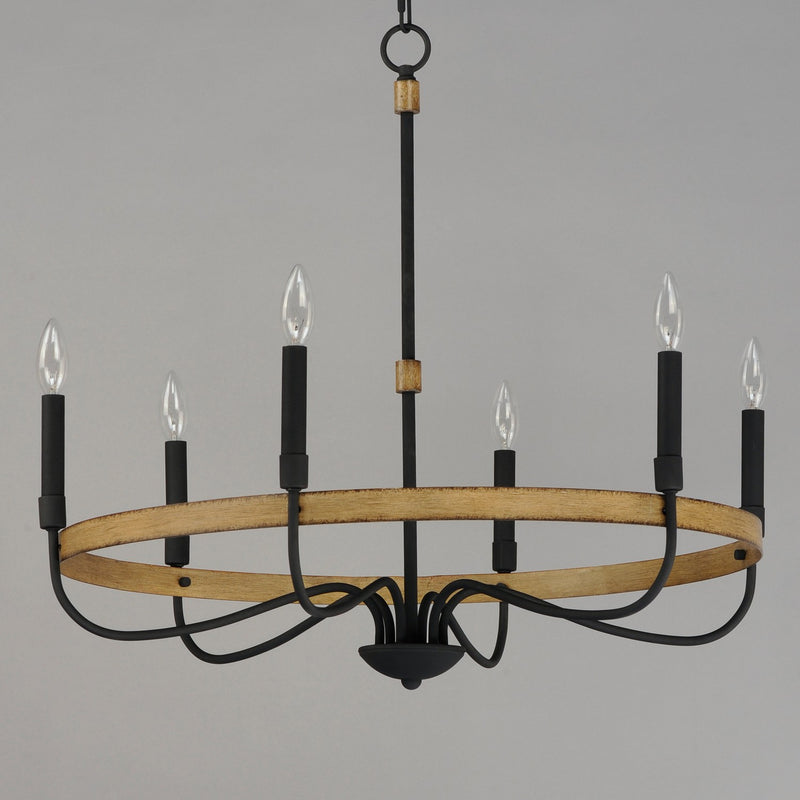 Maxim 14446DWBK Six Light Chandelier, Driftwood / Black