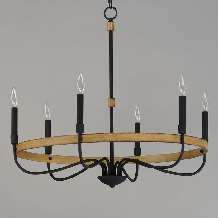 Maxim 14446DWBK Six Light Chandelier, Driftwood / Black