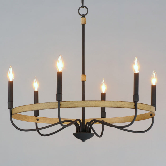 Maxim 14446DWBK Six Light Chandelier, Driftwood / Black