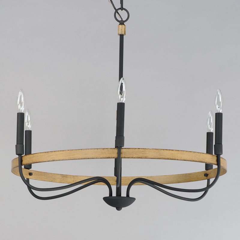 Maxim 14446DWBK Six Light Chandelier, Driftwood / Black