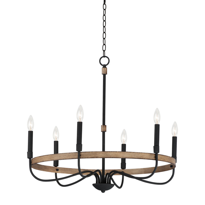 Maxim 14446DWBK Six Light Chandelier, Driftwood / Black