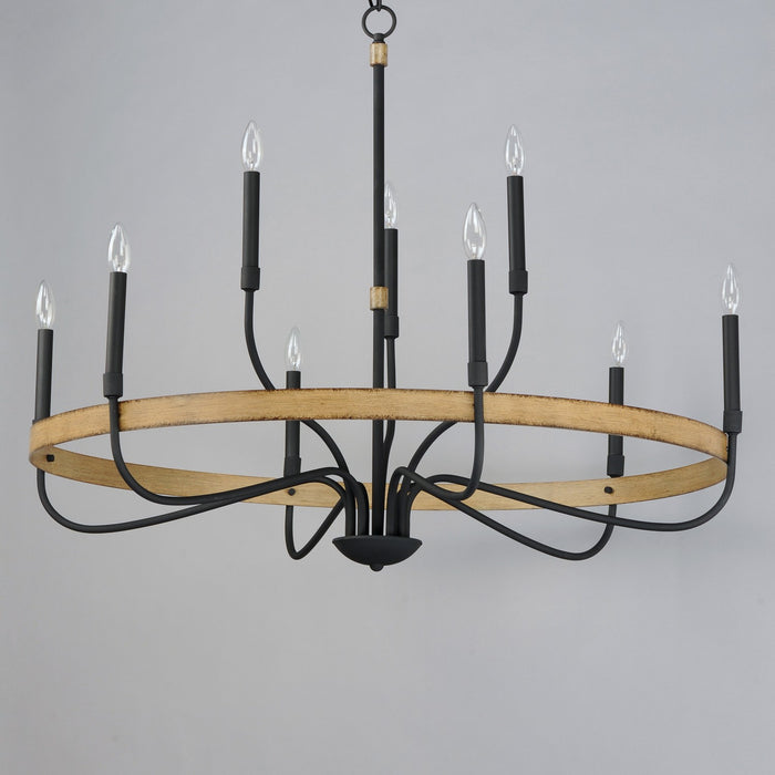 Maxim 14449DWBK Nine Light Chandelier, Driftwood / Black