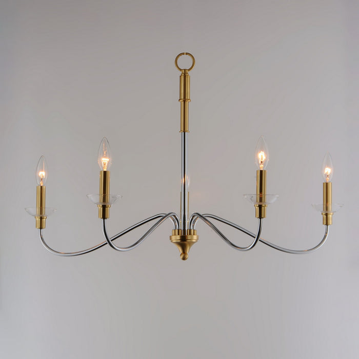 Maxim 25375CLPCSBR Five Light Chandelier, Polished Chrome / Satin Brass