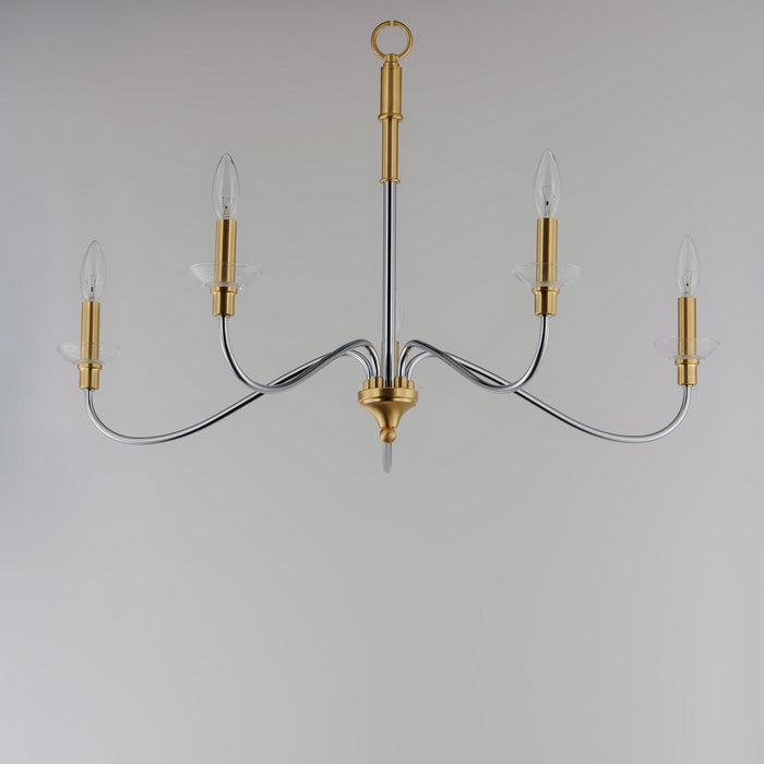 Maxim 25375CLPCSBR Five Light Chandelier, Polished Chrome / Satin Brass