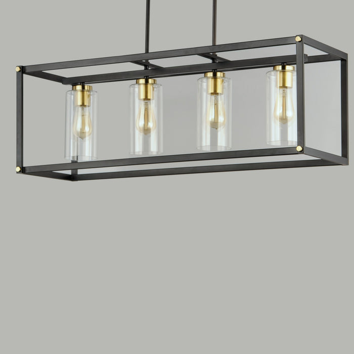 Maxim 2644BKAB Four Light Linear Pendant, Black / Antique Brass