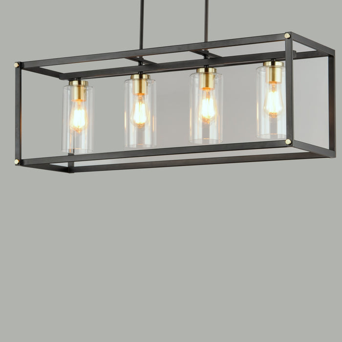 Maxim 2644BKAB Four Light Linear Pendant, Black / Antique Brass