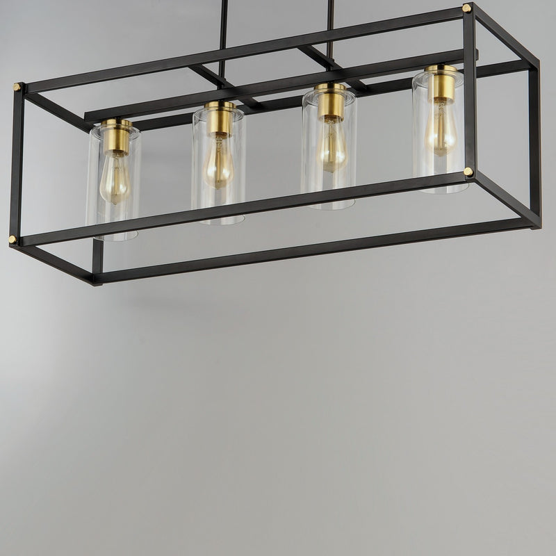 Maxim 2644BKAB Four Light Linear Pendant, Black / Antique Brass