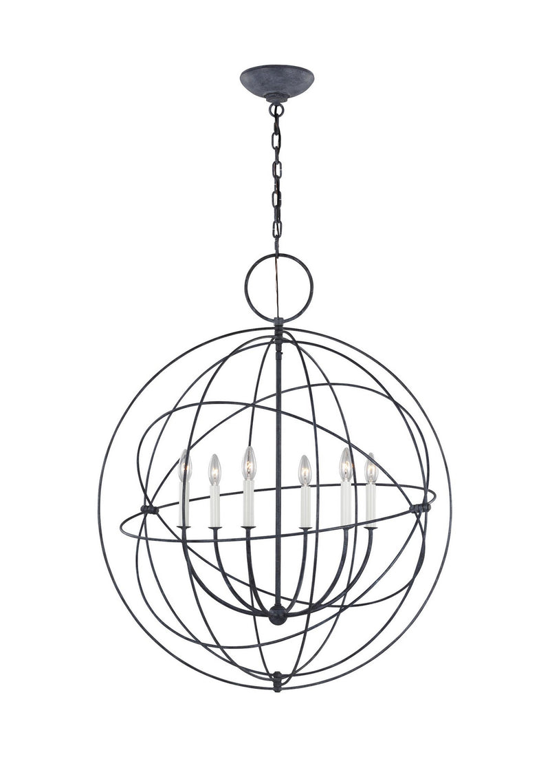 Visual Comfort Studio CP1246WGV Six Light Pendant, Weathered Galvanized
