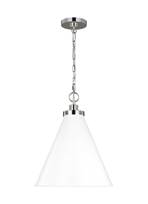 Visual Comfort Studio CP1271MWTPN One Light Pendant, Matte White and Polished Nickel