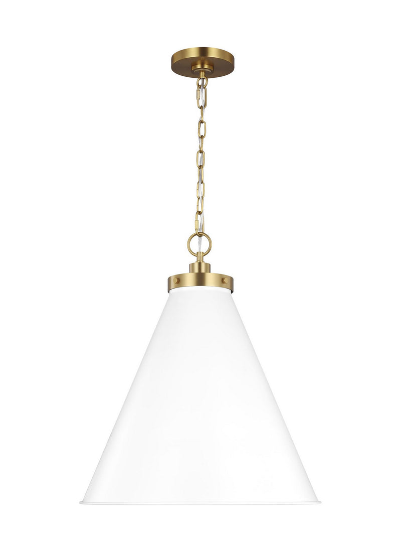 Visual Comfort Studio CP1281MWTBBS One Light Pendant, Matte White and Burnished Brass