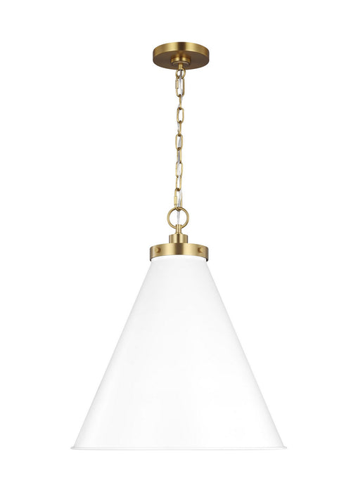 Visual Comfort Studio CP1281MWTBBS One Light Pendant, Matte White and Burnished Brass
