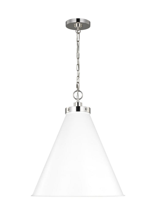 Visual Comfort Studio CP1281MWTPN One Light Pendant, Matte White and Polished Nickel