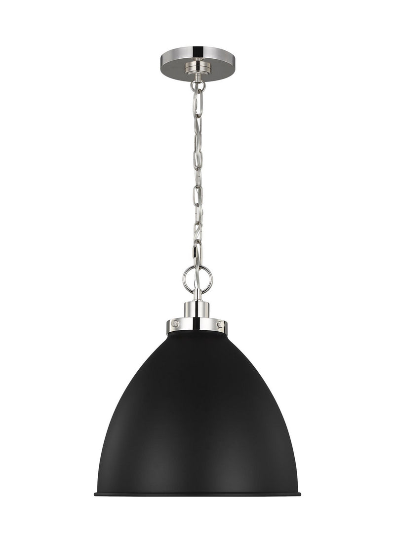 Visual Comfort Studio CP1291MBKPN One Light Pendant, Midnight Black and Polished Nickel