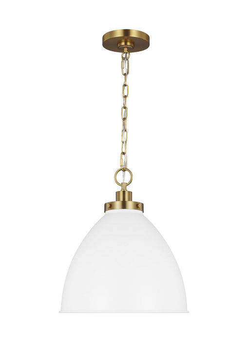 Visual Comfort Studio CP1291MWTBBS One Light Pendant, Matte White and Burnished Brass