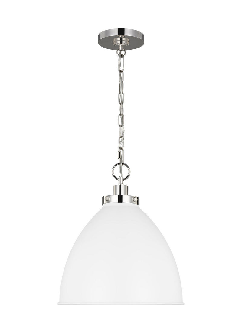 Visual Comfort Studio CP1291MWTPN One Light Pendant, Matte White and Polished Nickel
