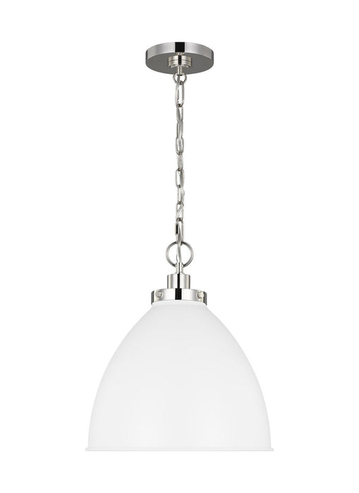 Visual Comfort Studio CP1291MWTPN One Light Pendant, Matte White and Polished Nickel