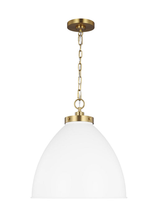 Visual Comfort Studio CP1301MWTBBS One Light Pendant, Matte White and Burnished Brass