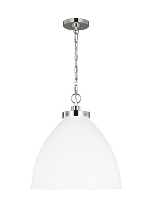 Visual Comfort Studio CP1301MWTPN One Light Pendant, Matte White and Polished Nickel