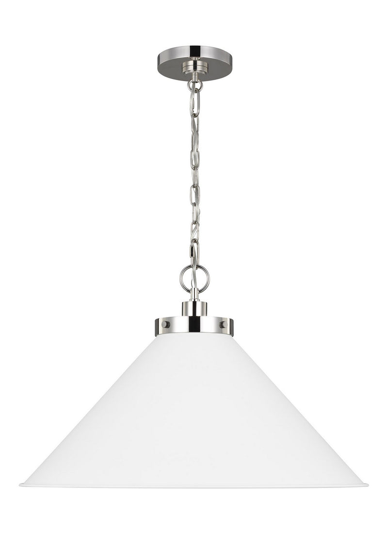 Visual Comfort Studio CP1311MWTPN One Light Pendant, Matte White and Polished Nickel