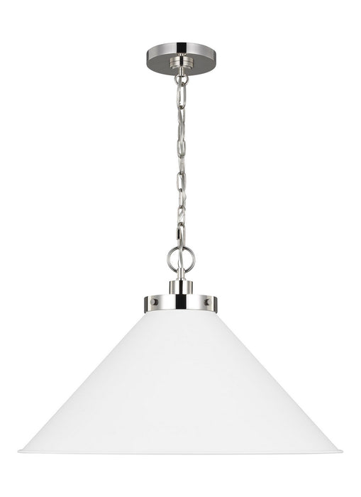 Visual Comfort Studio CP1311MWTPN One Light Pendant, Matte White and Polished Nickel