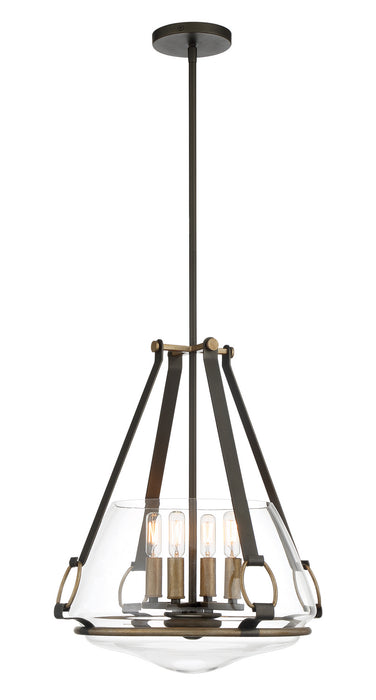 Minka-Lavery 3904-107 Four Light Pendant/Semi Flush Mount, Smoked Iron W/Aged Gold
