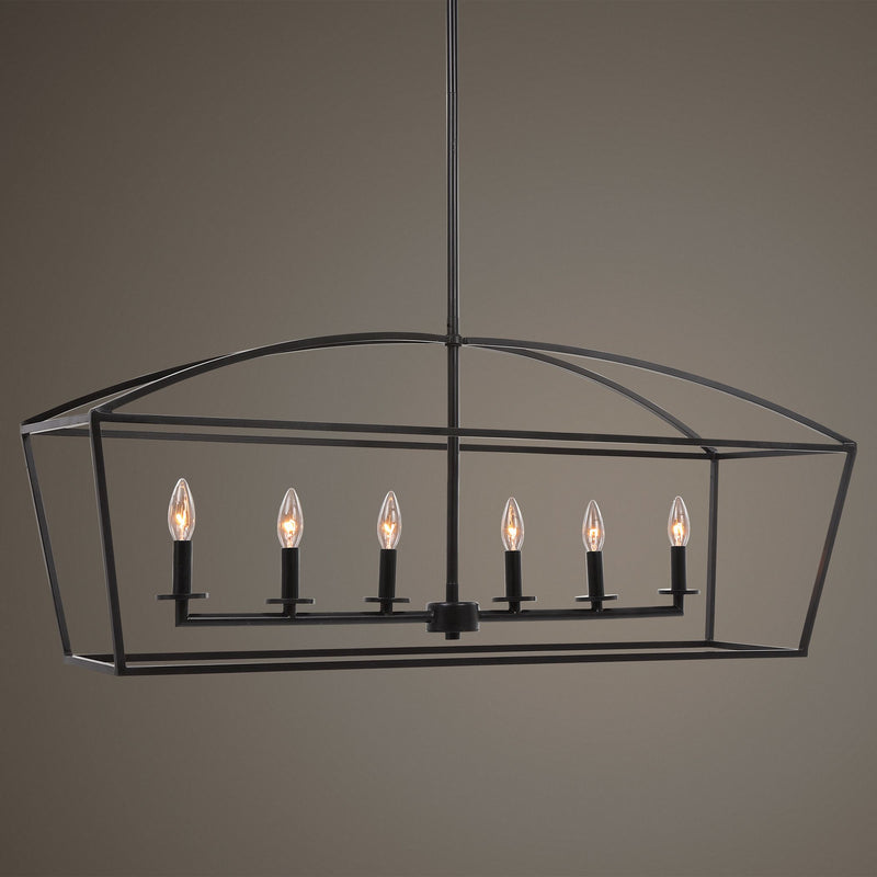 Uttermost 21348 Six Light Linear Chandelier, Deep Weathered Bronze