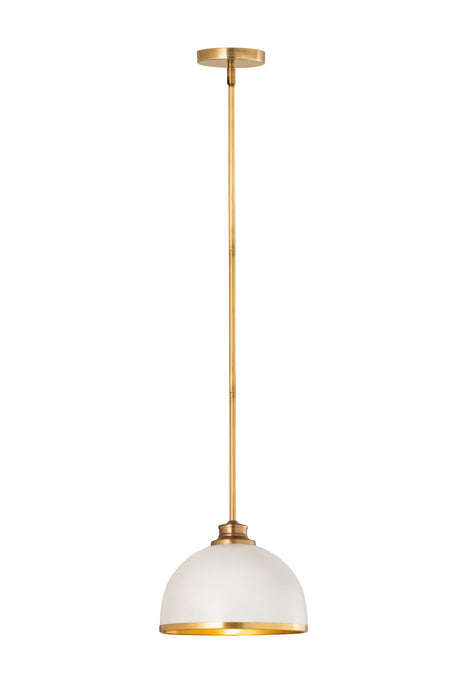 Z-Lite 1004P10-MW-RB One Light Pendant, Matte White + Rubbed Brass