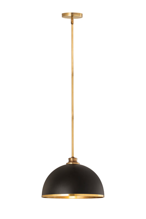 Z-Lite 1004P14-MB-RB One Light Pendant, Matte Black + Rubbed Brass