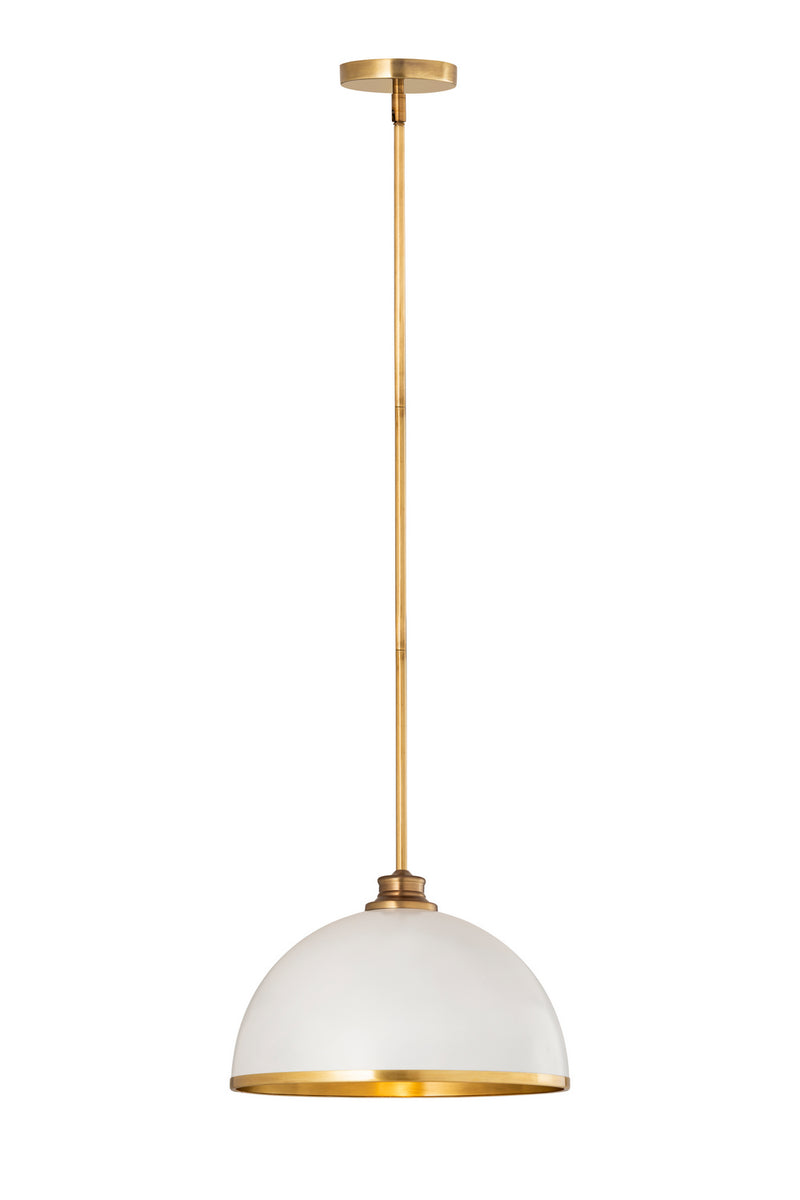 Z-Lite 1004P14-MW-RB One Light Pendant, Matte White + Rubbed Brass