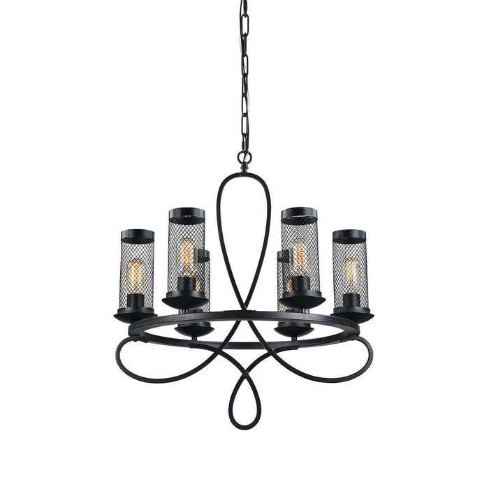 Zeev Lighting CD10111-6-RCBK Six Light Chandelier, Rustic Black
