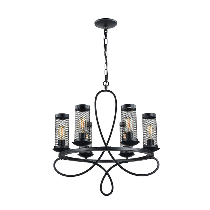 Zeev Lighting CD10111-6-RCBK Six Light Chandelier, Rustic Black
