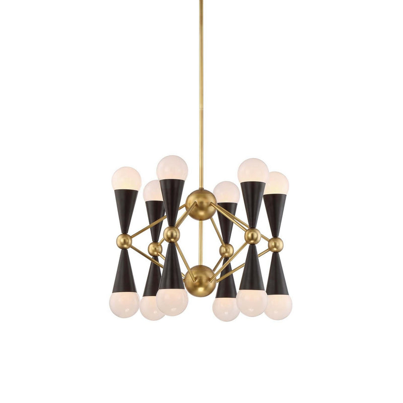 Zeev Lighting CD10169-12-AGB+MBK 12 Light Chandelier, Aged Brass
