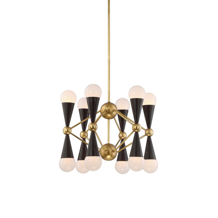 Zeev Lighting CD10169-12-AGB+MBK 12 Light Chandelier, Aged Brass