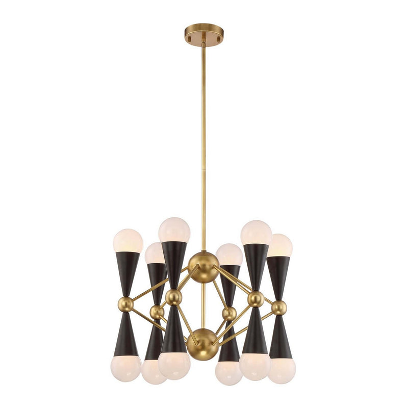 Zeev Lighting CD10169-12-AGB+MBK 12 Light Chandelier, Aged Brass
