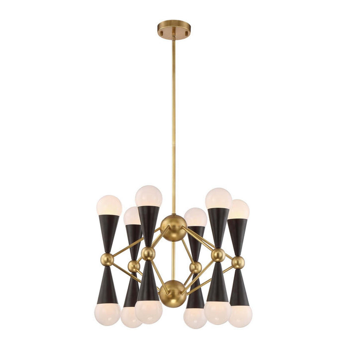 Zeev Lighting CD10169-12-AGB+MBK 12 Light Chandelier, Aged Brass