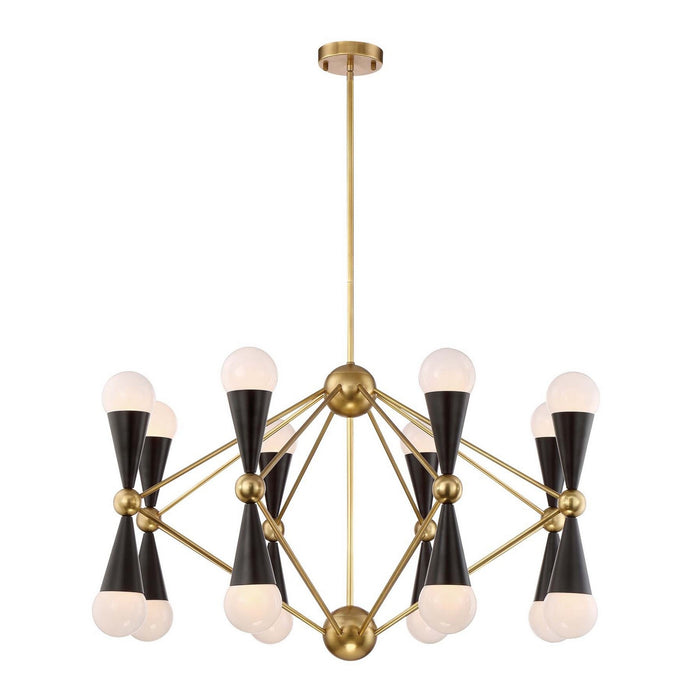 Zeev Lighting CD10170-16-AGB+MBK 16 Light Chandelier, Aged Brass