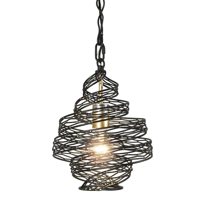 Varaluz 240P01MBFG One Light Mini Pendant, Matte Black/French Gold
